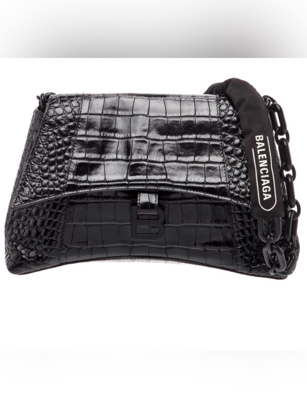 Balenciaga Black Croc-Embossed Messenger Bag with black chain strap. Beautiful!